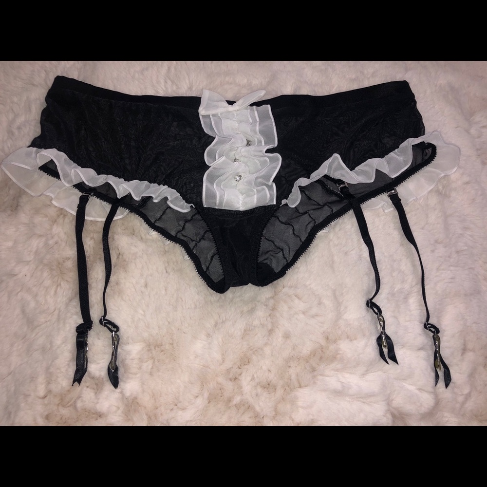 Victoria’s Secret tuxedo panties w/garter clips